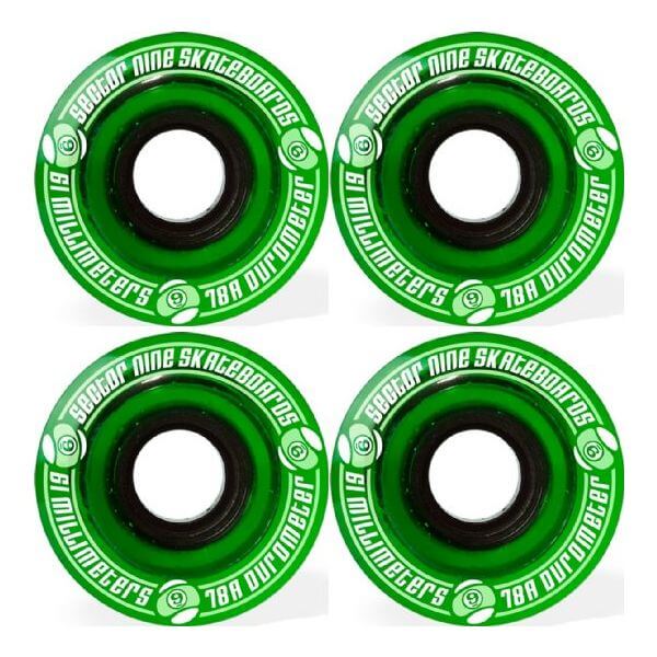 Sector 9 Nineballs Clear Green Skateboard Wheels - 61mm 78a (Set of 4)