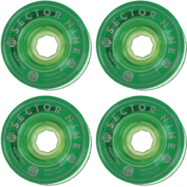 Sector 9 Nineballs Clear Green Skateboard Wheels - 65mm 78a (Set of 4)