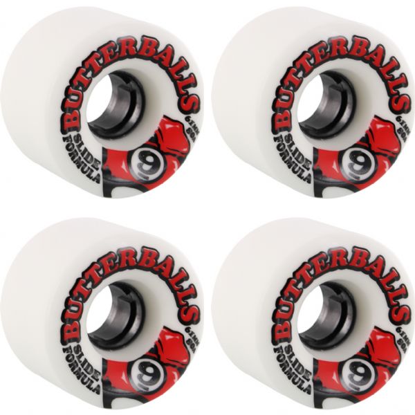 Sector 9 Slide ButterBalls White w/ Red and Black Skateboard Wheels - 61mm 80a (Set of 4)