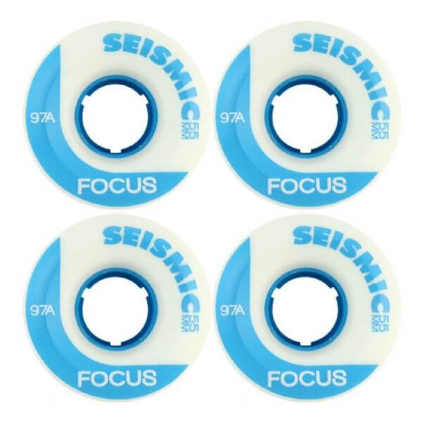 Seismic Skate Systems Focus White / Blue Skateboard Wheels - 55mm 97a (Set of 4)