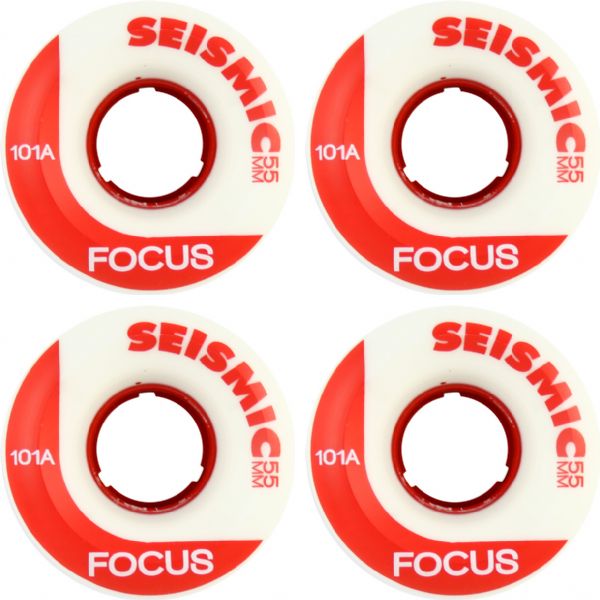 Seismic Skate Systems Focus White / Red Skateboard Wheels - 55mm 101a (Set of 4)