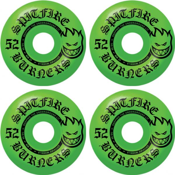 Spitfire Wheels Burners Green Skateboard Wheels - 52mm 99a (Set of 4)