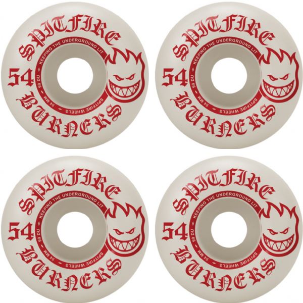Spitfire Wheels Burners White / Red Skateboard Wheels - 54mm 99a (Set of 4)