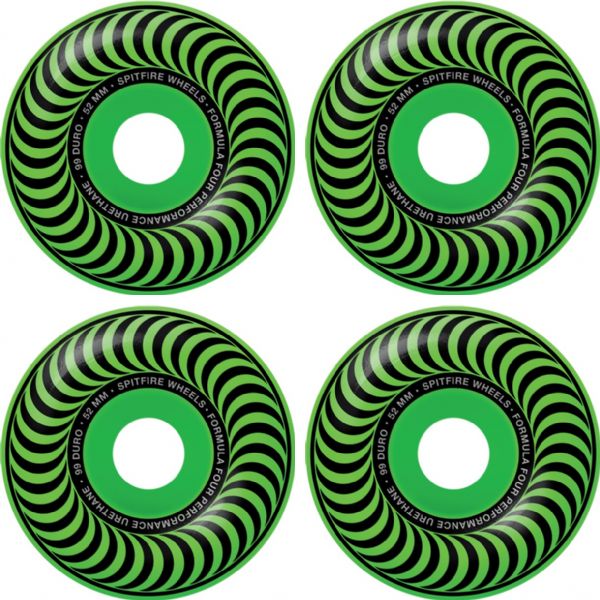 Spitfire Wheels Formula Four Classic Green Skateboard Wheels - 52mm 99a (Set of 4)