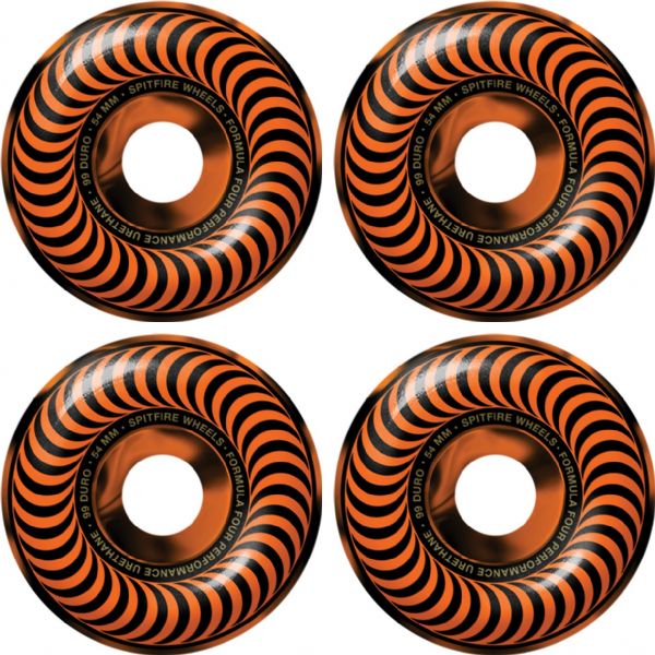 Spitfire Wheels Formula Four Classic Swirl Black / Orange Skateboard Wheels - 54mm 99a (Set of 4)