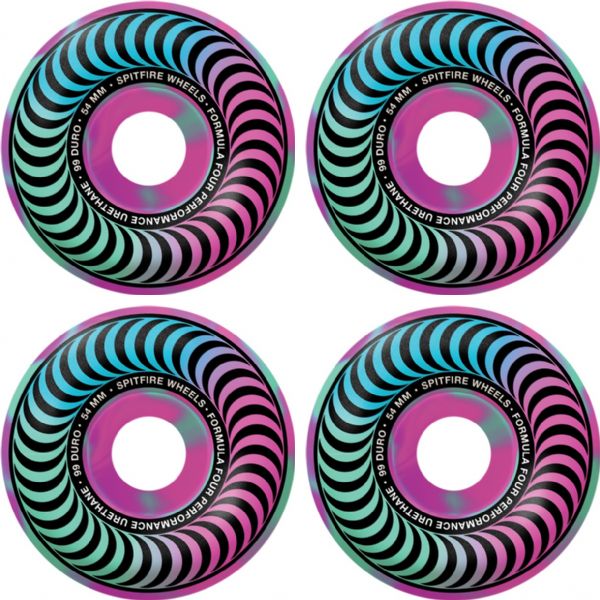 Spitfire Wheels Formula Four Classic Swirl Pink / Teal Skateboard Wheels - 54mm 99a (Set of 4)